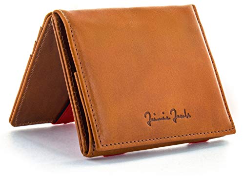 JAIMIE JACOBS Portafoglio Magico con scompartimento per monete e RFID-Blocker Magic Wallet Flap Boy - l'originale - di pelle da uomo (Cognac e Rosse)