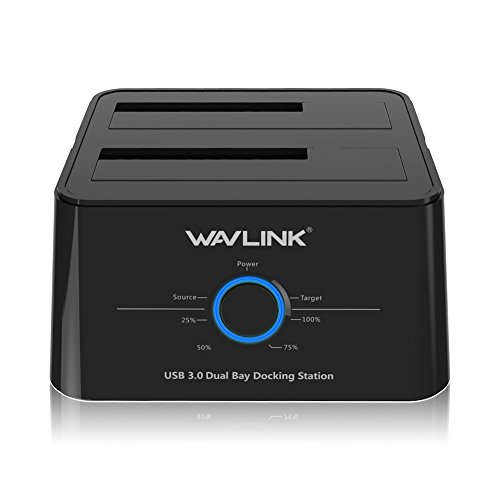 WAVLINK Dual Bay SATA a USB3.0 disco rigido esterno HDD Docking Station per 2,5 o 3,5 pollici hdd, SSD con dischi rigidi fotocopiatrice/cloni della funzione di nero