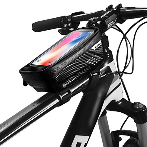 Borsa Telaio Bici, Porta Cellulare Bici, Borsa da Manubrio Bici, Borse Biciclette Supporto Bici MTB BMX, con Touch Screen Sensibile, Impermeabile ,Adatto per Smartphone sotto 6.5 Pollici (Nero)