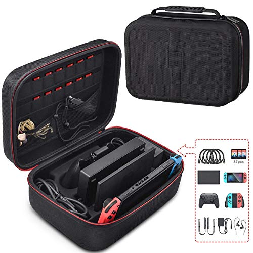 Custodia Nintendo Switch Custodia di Trasporto per Nintendo Switch Case da Viaggio Rigido Compatibile con Nintendo Switch Console & Joycon & Accessorio con Fodera Morbida e Tracolla，Nero