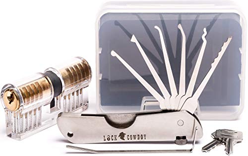 7-in-1 Set Grimaldelli Professionali per Lock Picking con Serratura Porta Trasparente 2-in-1 per Allenamento by LockCowboy + 2 guide E-book in Omaggio