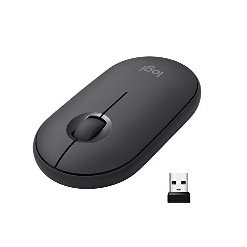 Logitech Pebble Mouse Wireless, Bluetooth o 2.4 GHz con Mini Ricevitore USB, Silenzioso, Mouse ‎per Computer Sottile, Clic silenziosi, per PC/Mac/Laptop/iPadOS, Nero