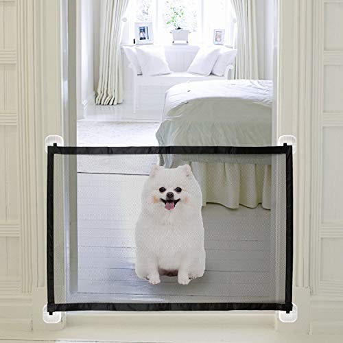 KATELUO Magic Gate per Cani, Cancello a Rete per Cani, Portatile Pieghevole Dog Barriera di Sicurezza per Animali Domestici, Adatto per Cani, Gatti, Corridoi, Cucine, Camere da Letto, Scale. (Nero)