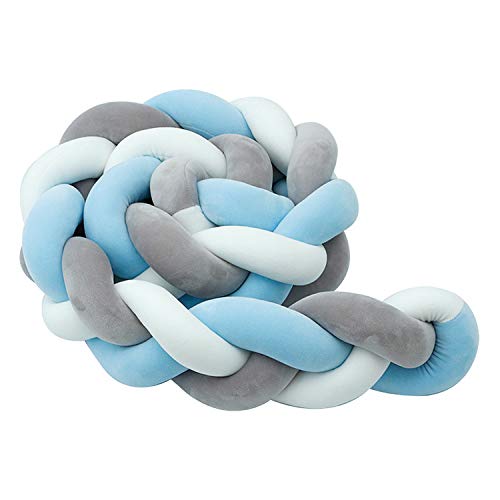 YDFYX intrecciato paraurti, annodato e imbottito, per neonati, decorazione per stanza del bebè, regalo per neonati, biancheria da letto decorativa (Bianco + grigio + blu, 3m)