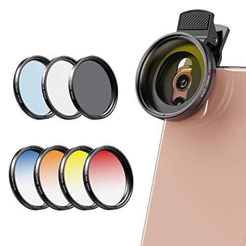 Apexel - Kit filtro obiettivo per fotocamera, 52 mm, colore graduato (blu, giallo, arancione, rosso) CPL, ND32 e filtri a stella per Nikon Canon Gopro iPhone e tutti i telefoni