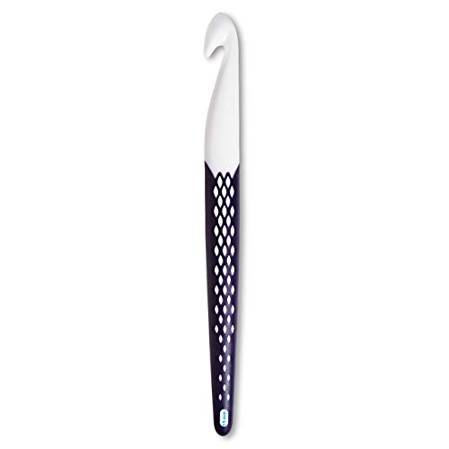 Prym Uncinetto ergonomico, Colore: Bianco/Viola Scuro, 15 mm x 18.5 cm