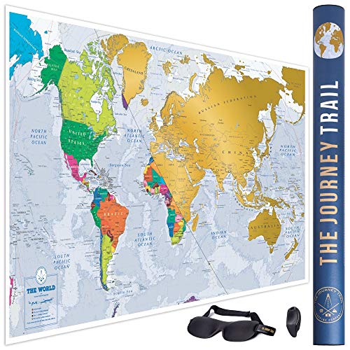 Mappa del mondo da grattare più grande 84x57cm - Scratch off world map poster spesso e con più destinazioni - Inclusa la mascherina per dormire che favorisce un sonno profondo -Regalo per viaggiatori