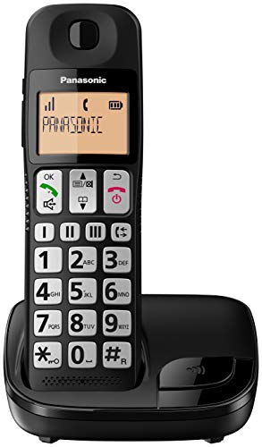 Panasonic KX-TGE110JTB Telefono Cordless Digitale (DECT) Singolo ad Utilizzo Facilitato, Tasti Grandi, 3 Tasti di composizione rapida, Compatibilità con Apparecchi Acustici, Nero