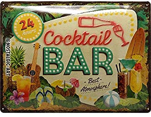 Nostalgic-Art Targa Vintage Cocktail Bar – Idea regalo per amanti dei cocktail, in metallo, Design retro per decorazione, 30 x 40 cm