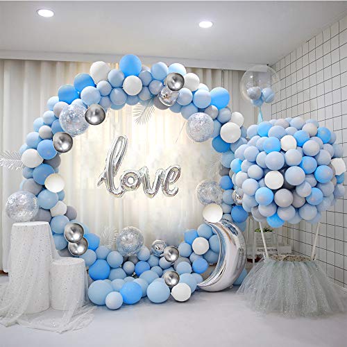 Arco Palloncini 5M 120PCS Blu e Bianco Palloncini con Coriandoli Metallico Palloncini come Decorazione Festa di Compleanno per Bambini Matrimonio Sposi Decorazioni Laurea Cerimonia Party Decorazioni