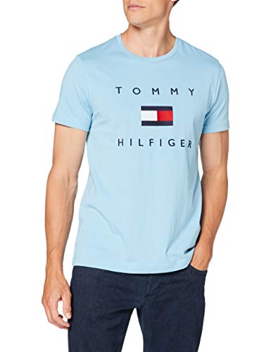 Tommy Hilfiger Tommy Flag Hilfiger Tee Camicia, Columbia Blue, M Uomo