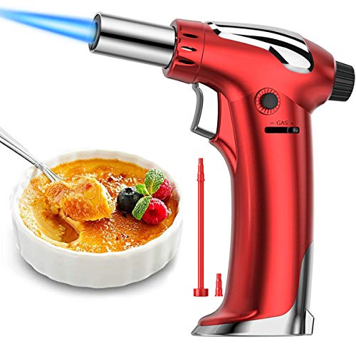 XIMU Torcia Cucina Accenditore, Bruciatori da Cucina Torcia Professionale Fiamma Regolabile Torcia Accendino per BBQ Brulee Creme Cucinare DIY [ Gas Butano Non Incluso ] (Rosso)