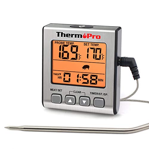 ThermoPro TP16S Termometro Cucina Digitale Termometri da Carne Accurato per Cottura Alimenti Forno BBQ Grigliare con modalità Timer di Cottura Intelligente e Retroilluminazione