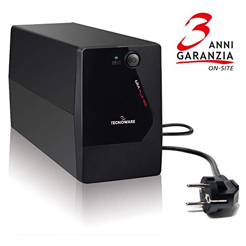 Tecnoware UPS ERA PLUS 750 Gruppo di Continuità, Potenza 750 VA, Autonomia fino a 10 min con 1 PC o 40 min con Modem Router, Stabilizzazione AVR, Nero