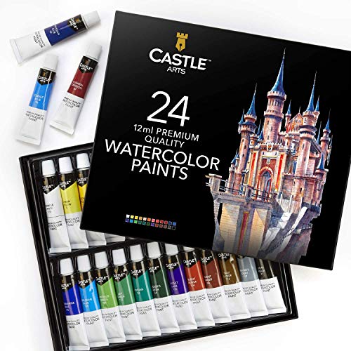 Castle Art Supplies, set di tubetti di pittura ad acquerello, per professionisti e principianti, set di 24 tubetti dai colori vivaci