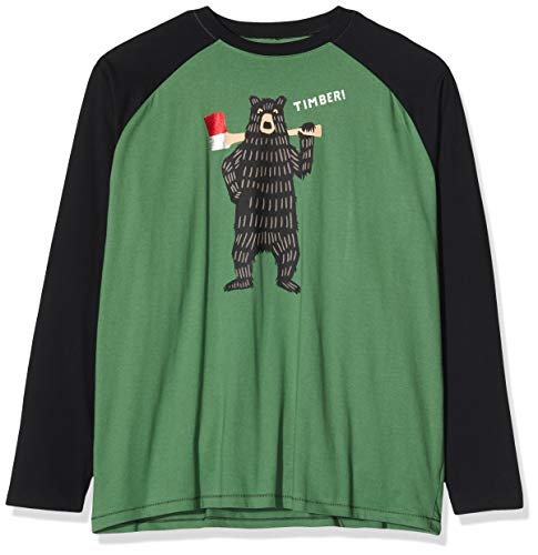 Hatley Long Sleeve Pyjama Tee Maglia Pigiama, Verde (Lumberjack Animals 300), X-Large Uomo