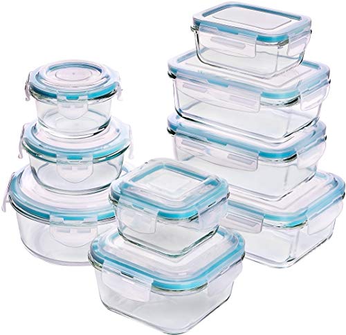 Set di contenitori per alimenti in vetro - 18 pezzi (9 contenitori + 9 coperchi) Coperchi trasparenti - Senza BPA - per cucina domestica o ristorante - di Utopia Kitchen