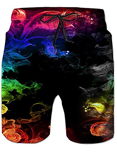 Fanient Sportwear da Uomo Costumi da Bagno Stampa 3D Colorful Smoke Graphic Pantaloncini da Snowboard a Rapida Fodera con Fodera per Vacanze estive Casual L