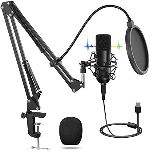 USB Microfono, Microfono Professionale Con Supporto Regolabile T20, Set di Microfoni a Condensatore Per PC Laptop 192kHZ / 24bit, Filtro Anti-Pop Per Registrazione, Podcasting, Home Studio, YouTube