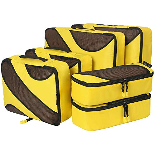 Eono by Amazon - Set di 6 Organizer per Valigie Organizzatori da Viaggio Sistema di Cubo di Viaggio Cubo Borse di Stoccaggio Luggage Packing Organizers Travel Packing Cubes, Giallo