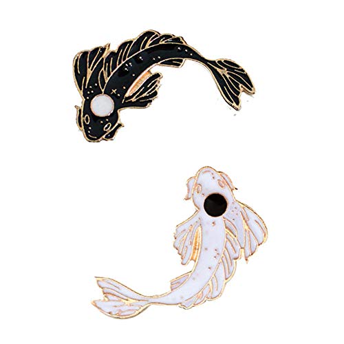 2Pcs Set Pesce/perni del Risvolto del Fumetto Koi Smalto Spilla Pin Tai Chi Badges Colore Bianco Nero