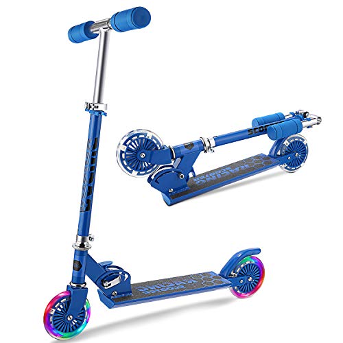 WeSkate Monopattino per Bambini 2 Ruote Kick Scooter da 4 a 12 Anni Monopattino Pieghevole Regolabile per Ragazze e Ragazzi, Carico Massimo 110lb (Blu 1)