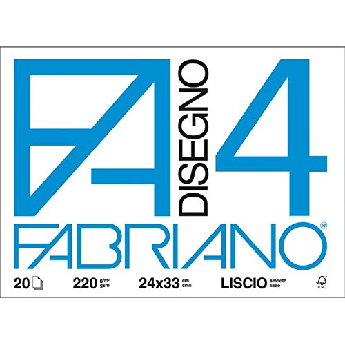 Fabriano 05201597 Disegno 4, Liscio Riquadrato, 24 x 33 cm, 220 G/Mq, 20 Fogli
