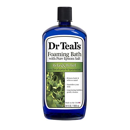 Dr Teal Schiuma da bagno con sale Epson puro, per rilassarsi e trarre sollievo dagli aromi di eucalipto e menta verde, 1 l