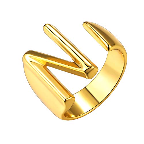 GoldChic Jewelry Anello Aperto Iniziale Regolabile Captial N, Anello con Lettere Dorate per Ragazze