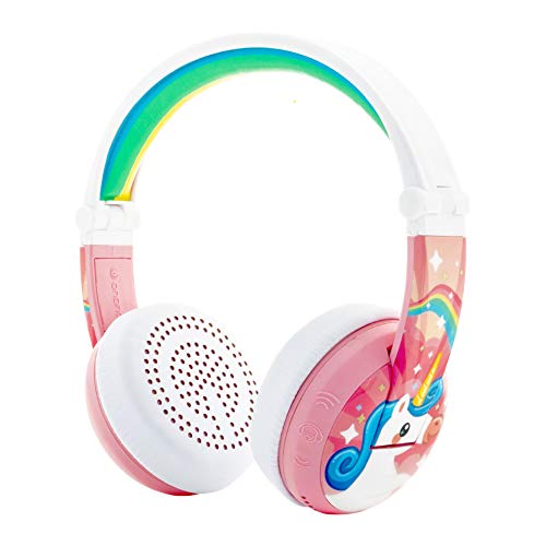 Wireless Bluetooth cuffie per bambini da Onanoff – Model Wave | Safe volume limitato a 75, 85 o 94 dB | pieghevole e impermeabile | ore di autonomia | Cavo opzionale per la condivisione audio | rosa
