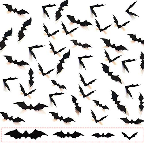 Halloween 3D Pipistrelli Adesivi Decorazioni SKYIOL 120 pezzi 4 Diverse Dimensioni Spaventoso Bat Wall Decal Decor per Fai-da-te Forniture Feste di Halloween per Finestre Pareti Porte di Casa