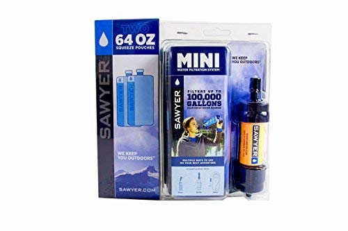 SAWYER Mini - Filtro acqua originale SPARSET con 3 sacchetti da 1 litro o 2 sacchetti da 2 litri, - Sawyer Mini Orange, 2 x 2 Liter