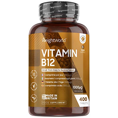 Vitamina B12 1000 mcg, B12 Metilcobalamina ad Alto Dosaggio, 400 Compresse (+1 Anno di Fornitura), per Sistema Immunitario, Cervello, Energia, Integratore Alimentare Vitamina B12 Vegan di WeightWorld