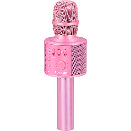 BONAOK Karaoke Microphone, Wireless Bluetooth Microphone, 3-in-1 Portable Mic karaoke Mic Birthday Gift Home Party Karaoke Machine for Android/iPhone/iPad PC （Q37 Light Pink）