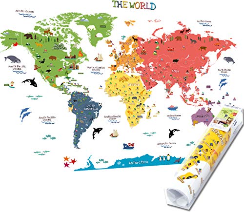 HomeEvolution, mappa del mondo educativa grande e rimovibile; adesivi da parete per bambini; decorazione murale per asilo e stanza dei giochi