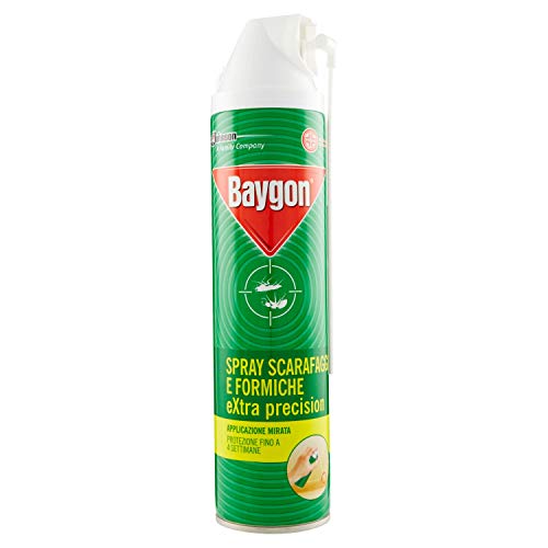 Baygon Spray con Cannuccia Extra Precision contro Scarafaggi e Formiche, 2 Confezioni da 400 ml, Protezione Continua fino a 4 Settimane