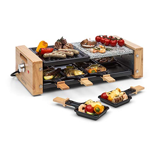 Klarstein Chateaubriand Nuovo - Raclette, Raclette con Pietra Naturale, Grill per Raclette, Grill Party, 1200 Watt, Alluminio/Pietra, 8 Persone, Acciaio inox, Incl. Accessori, Nero-Marrone