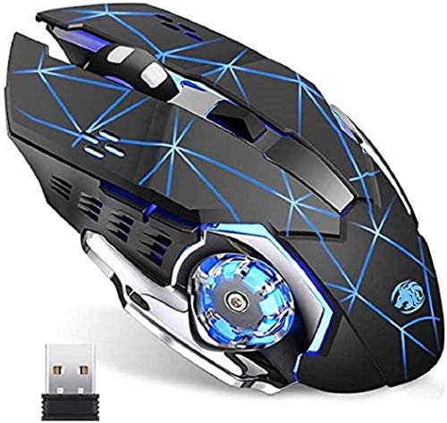 Lasuki Mouse Wireless da Gioco Mouse Ricaricabile Wireless da 2400 DPI Ottico USB Gaming Mouse Silenzioso Senza Fili con 6 Pulsanti con LED 7 Colorspulsanti per PC/Laptop/MacBook
