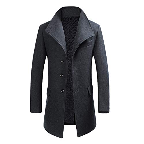 Allthemen Trench da Uomo Colletto alla Coreana Cappotto di Lana Casual Cappotto Lungo Invernale Cappotto Monopetto