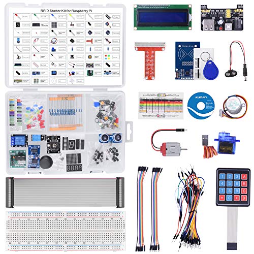 kuman RFID Starter Kit per Raspberry Pi 4 B 3 B + con tutorial, Saldato LCD I2C 1602, Breadboard Senza Saldatura, Python C Java, 204 Oggetti, 53 Progetti, Impara l'elettronica e la Programmazione K84