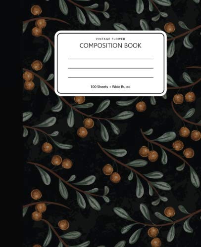 Vintage flower Composition book: 100 sheet wide ruled  (Notebook for women, girls, teen): Volume 12