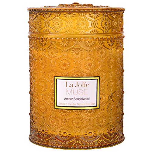 La Jolíe Muse Candele Profumate, Legno di Sandalo ambrato, Durata: Fino a 90 Ore, Giara Grande, 19.4Oz /550g