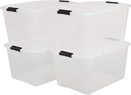 Iris Ohyama - set di 4 contenitori impilabili in plastica trasparente, con chiusura a scatto Linea Top Box - TB-45 - 45 litri - 30.5x57.5x39