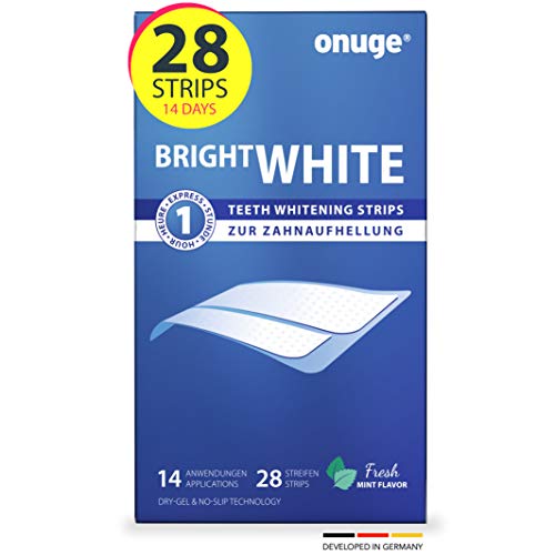 onuge Bright White-Strips, 28 Strisce di sbiancamento dei denti, Strisce sbiancanti per denti