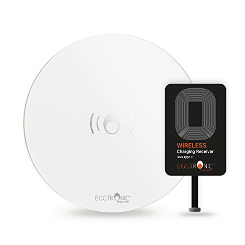 Eggtronic® Premium Wireless Charging Pad | Stand di Ricarica Wireless Qi + Ricevitore USB Type-C (Bianco & Oro)