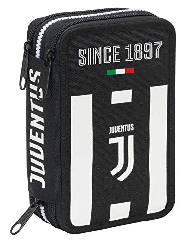 Astuccio 3 Zip Juventus Coaches, Bianco & Nero, Con materiale scolastico: 18 pennarelli e 18 pastelli Giotto, penna Tratto Cancellik …