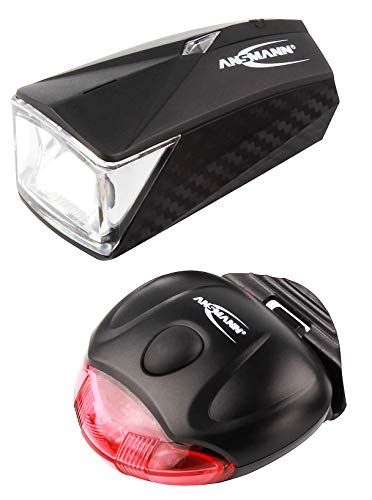 ANSMANN Set luci bicicletta LED - Luce bici anteriore 100 lumen e fanale posteriore 3 LED - Fari regolabili ricaricabili con batterie staffe incluse