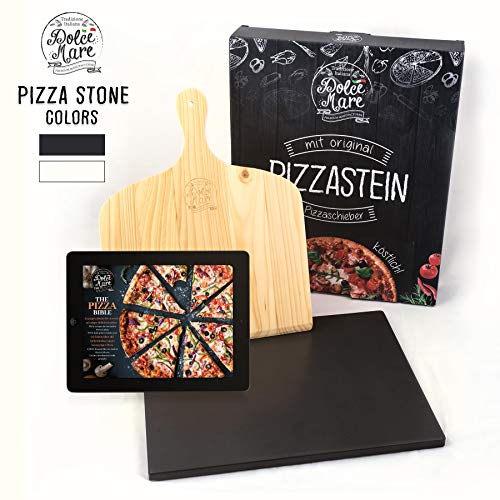 Dolce Mare® Piastra refrattaria Forno - Pietra per Pizza in Cordierite di Alta qualità per Forno e Grill - Pala per Pizza Inclusa (Black)