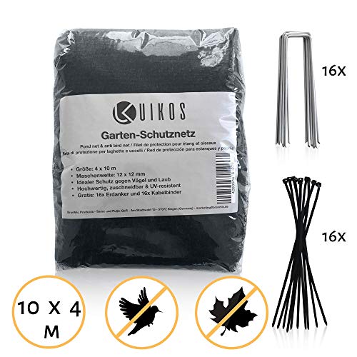 Uikos Rete Anti Piccioni con Picchetti di Ancoraggio Lunghi e Fascette stringicavo - Nero - Rete Antigrandine per Orto (10 x 4 m)