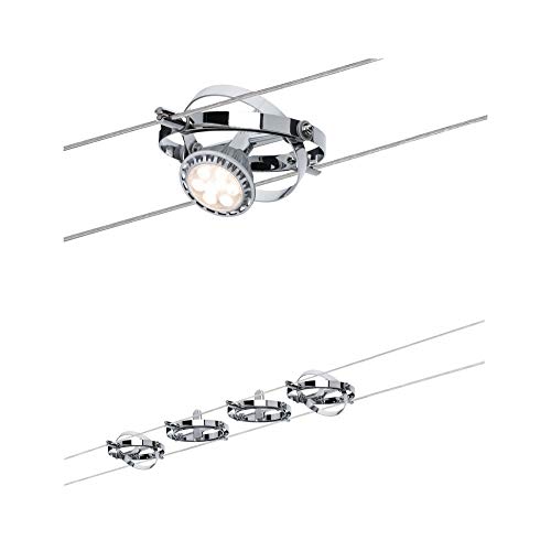 Paulmann 94144 Sistema di illuminazione su cavo cromato a 4 luci, led, metallo, grigio